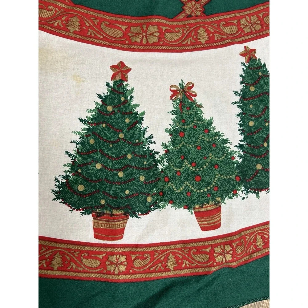 Vintage Christmas Tree Round Tablecloth Cotton Blend 58